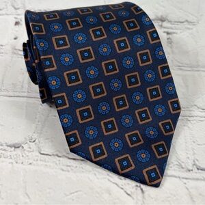 Luigi Borrelli Napoli Blue Geometric Foulard Print Silk Tie